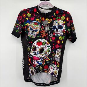 Weimostar Sugar Skull Cycling Jersey Women Small Black Floral Dia De Los Muertos